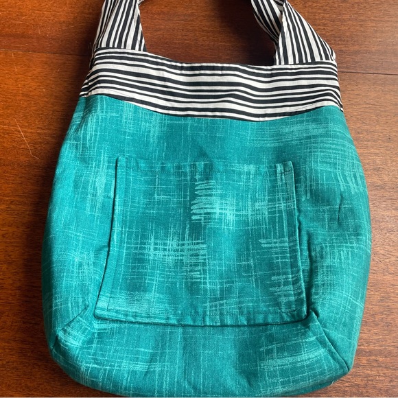 Handmade Reversible Unique Floral Striped Shoulder Hobo Bag Purse OOAK Boho - Picture 7 of 13